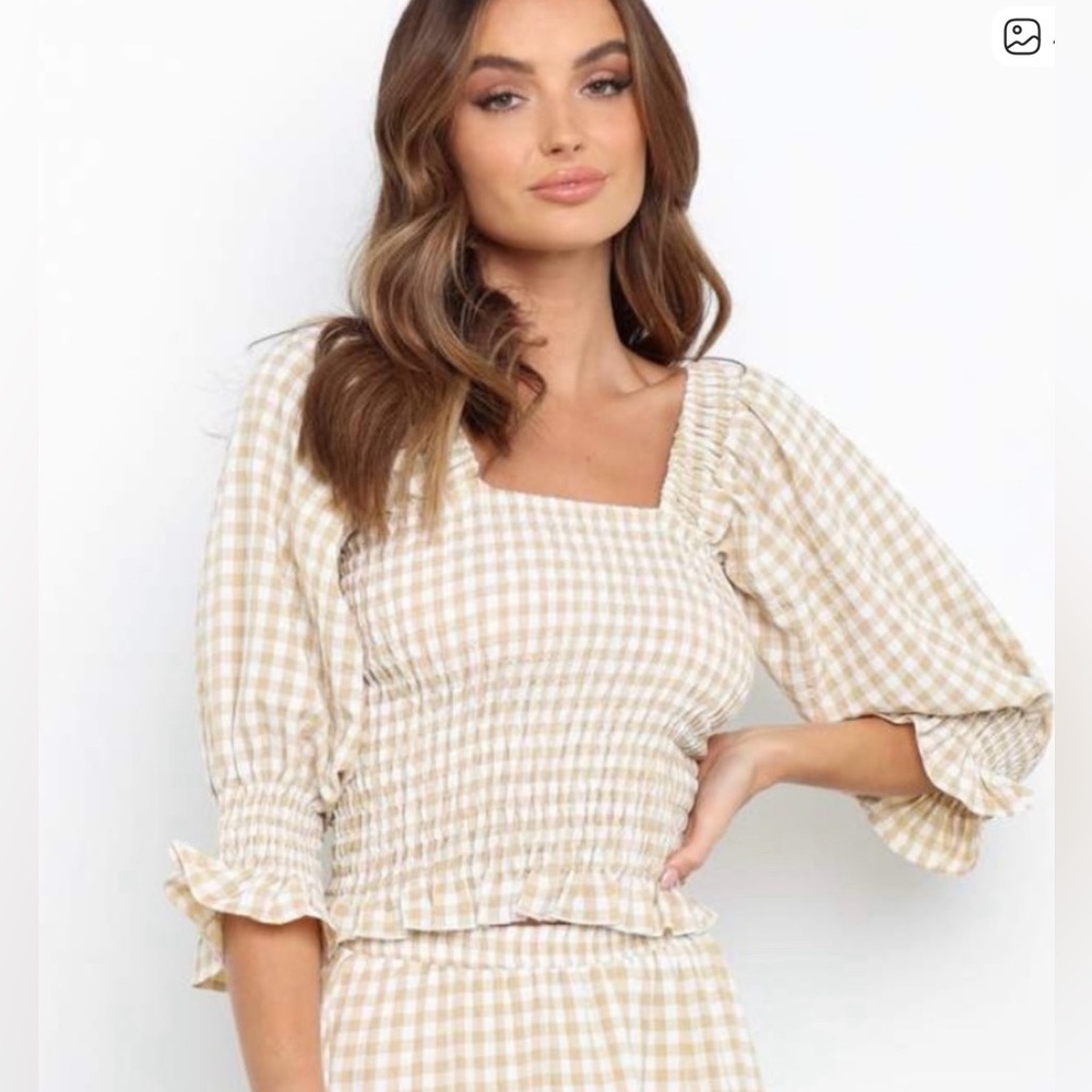 NWT Petal + Pup Porter Gingham Smocked Top & Mini Skirt Matching Set Size 8 - Picture 3 of 11